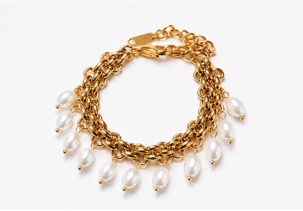 Tassel Pearls Necklace and Bracelet Set