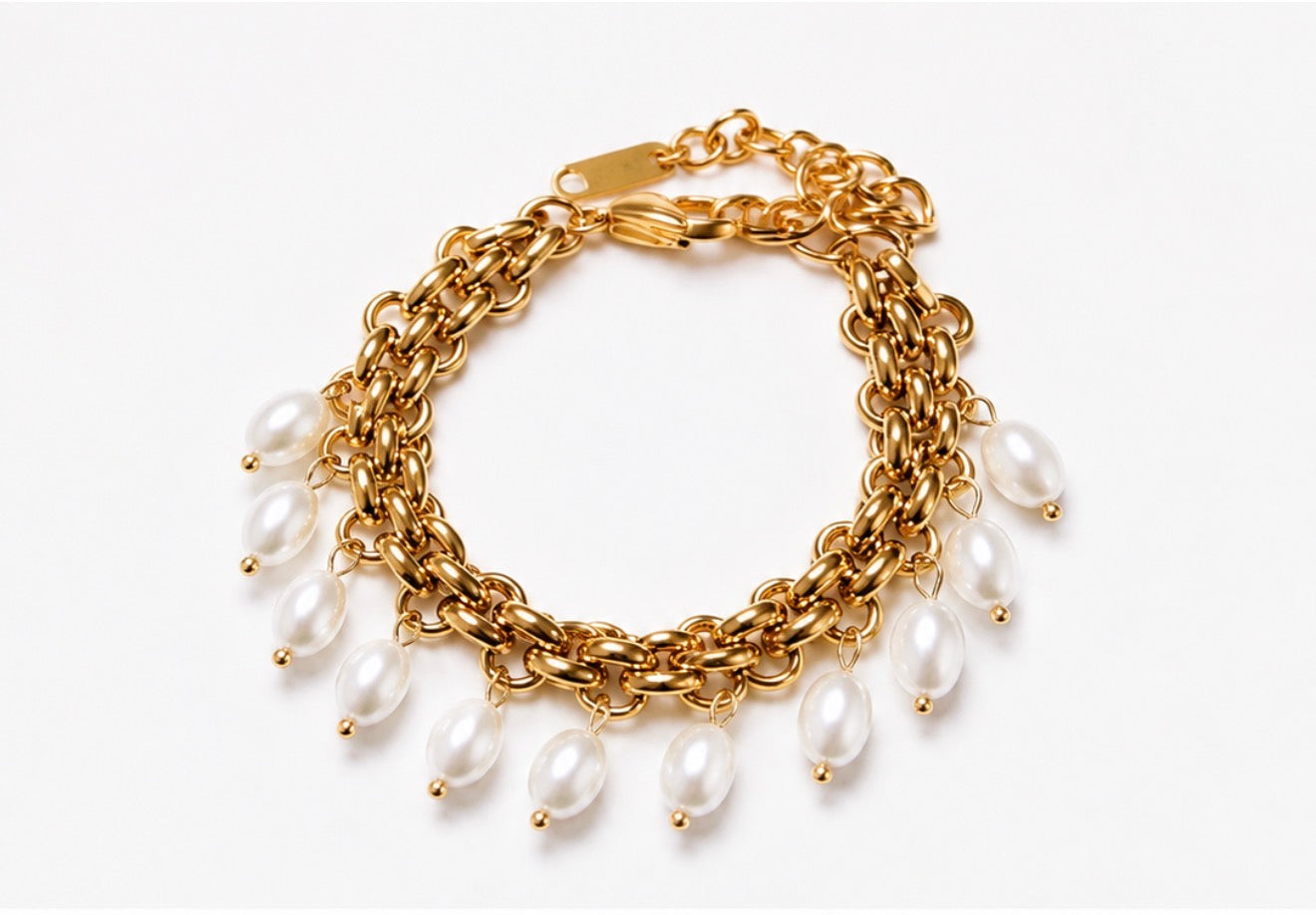Tassel Pearls Necklace and Bracelet Set