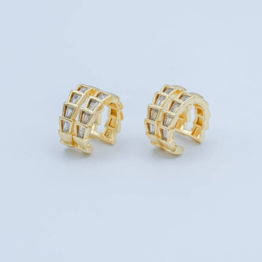 24K Gold Filled Clear Baguette CZ Scale Ear Cuff Earrings (1 piece)