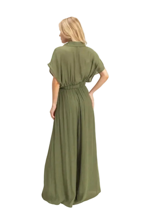 Collared Wrap Top & Wide-leg Pants Set
