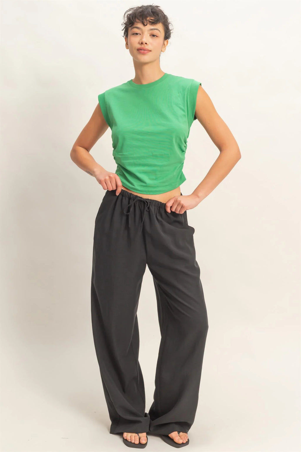 Lyocell Linen Elastic Waist Straight Leg Pants