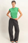 Lyocell Linen Elastic Waist Straight Leg Pants