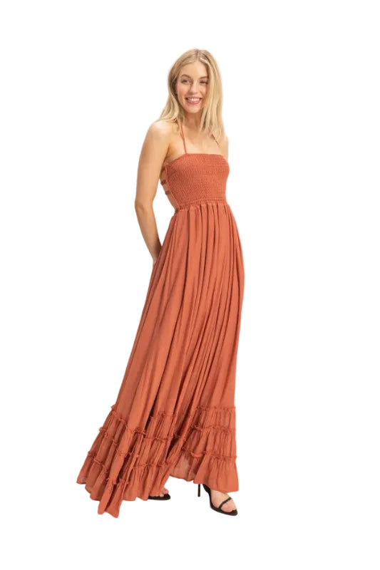 Smocked Halter Maxi Dress
