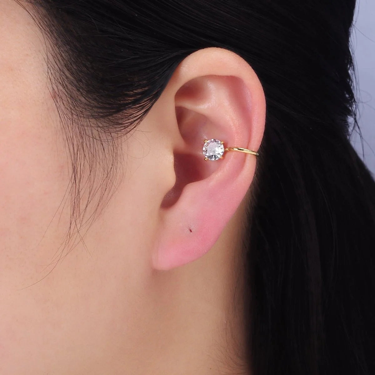 14K Gold Filled Clear CZ Minimalist Ear Cuff (1 Piece)