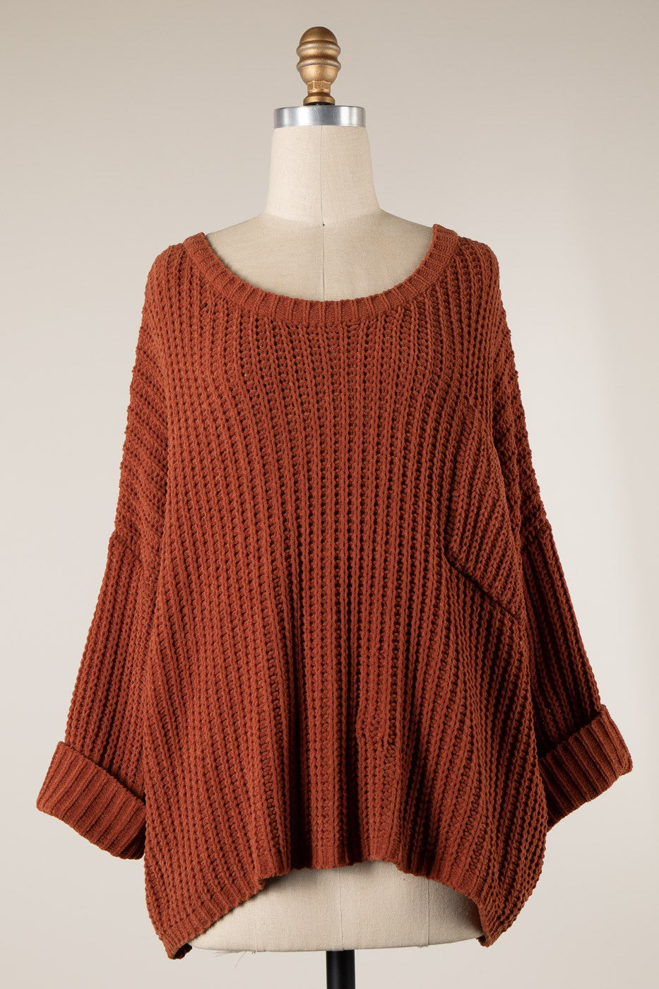 Cuffed Sleeve Chenille Cable Knit Sweater