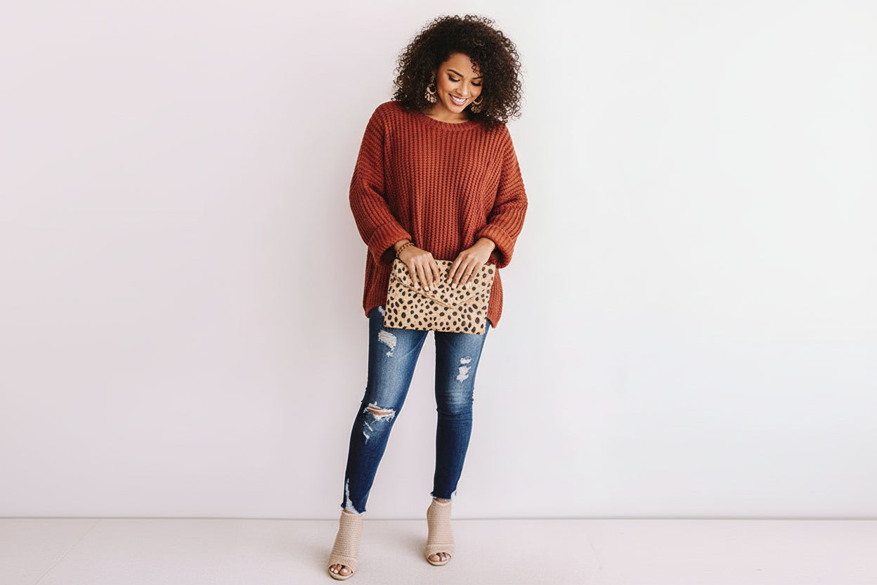 Cuffed Sleeve Chenille Cable Knit Sweater