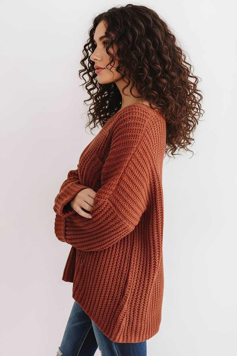 Cuffed Sleeve Chenille Cable Knit Sweater