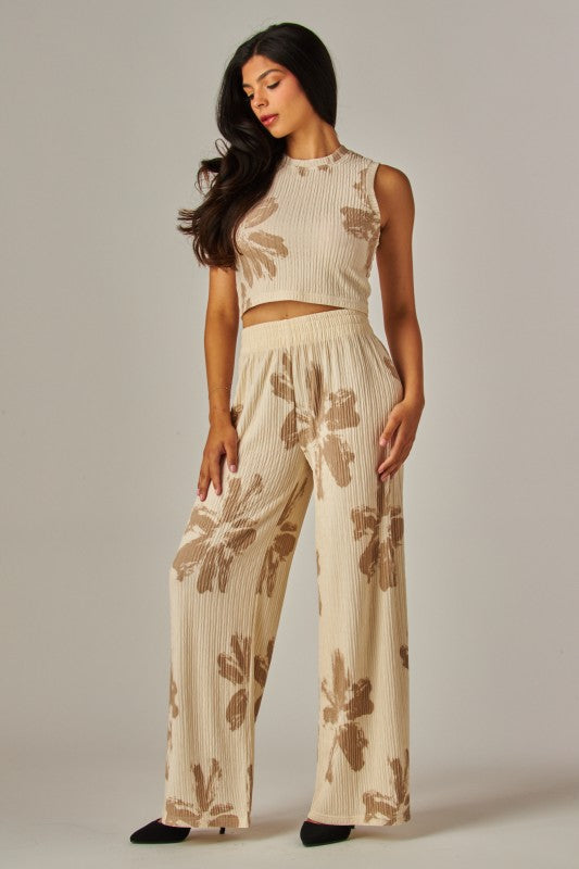 Printed Crinkled Plisse 2pc Loungewear Set