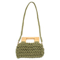 Woven Crochet Net Cross Body Wooden Handle Bag
