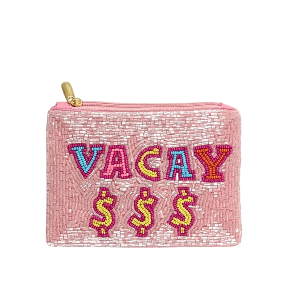 Vacay Beaded Zipper Coin Purse