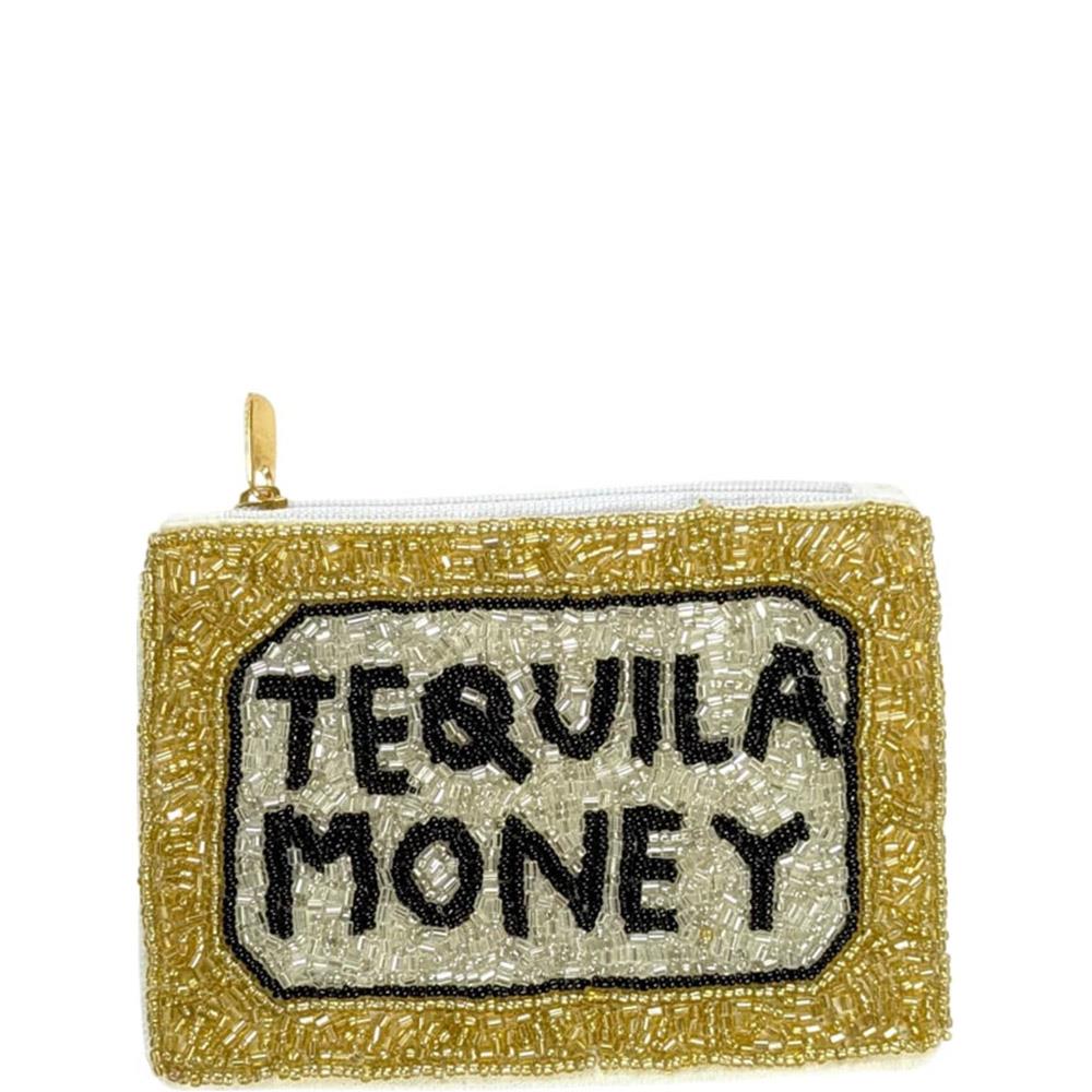 Tequila Money Text Graphic Seed Bead Coin Purse