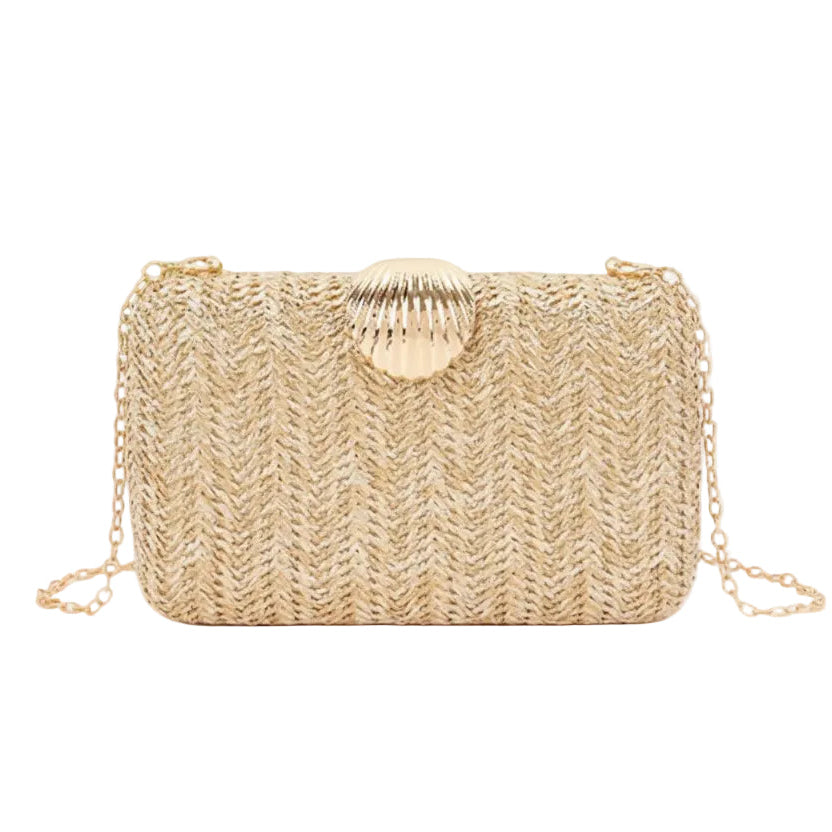 Woven Clutch Bag W/Shell Accent