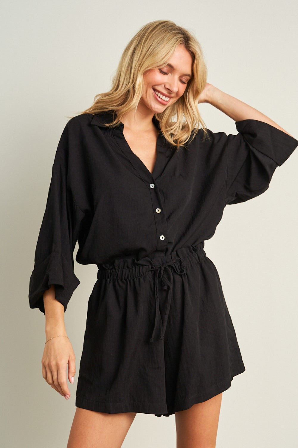 Relaxed Fit Button Up Shirt and Short Set