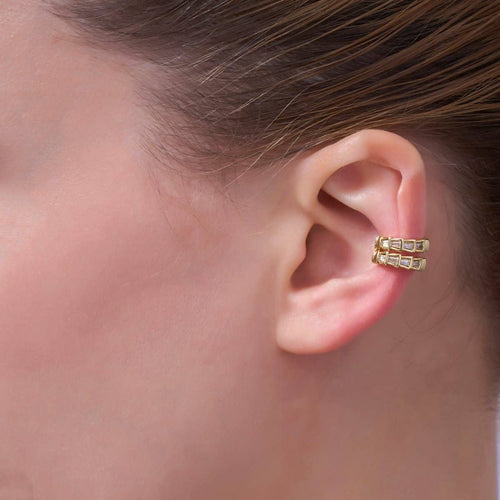 24K Gold Filled Clear Baguette CZ Scale Ear Cuff Earrings (1 piece)