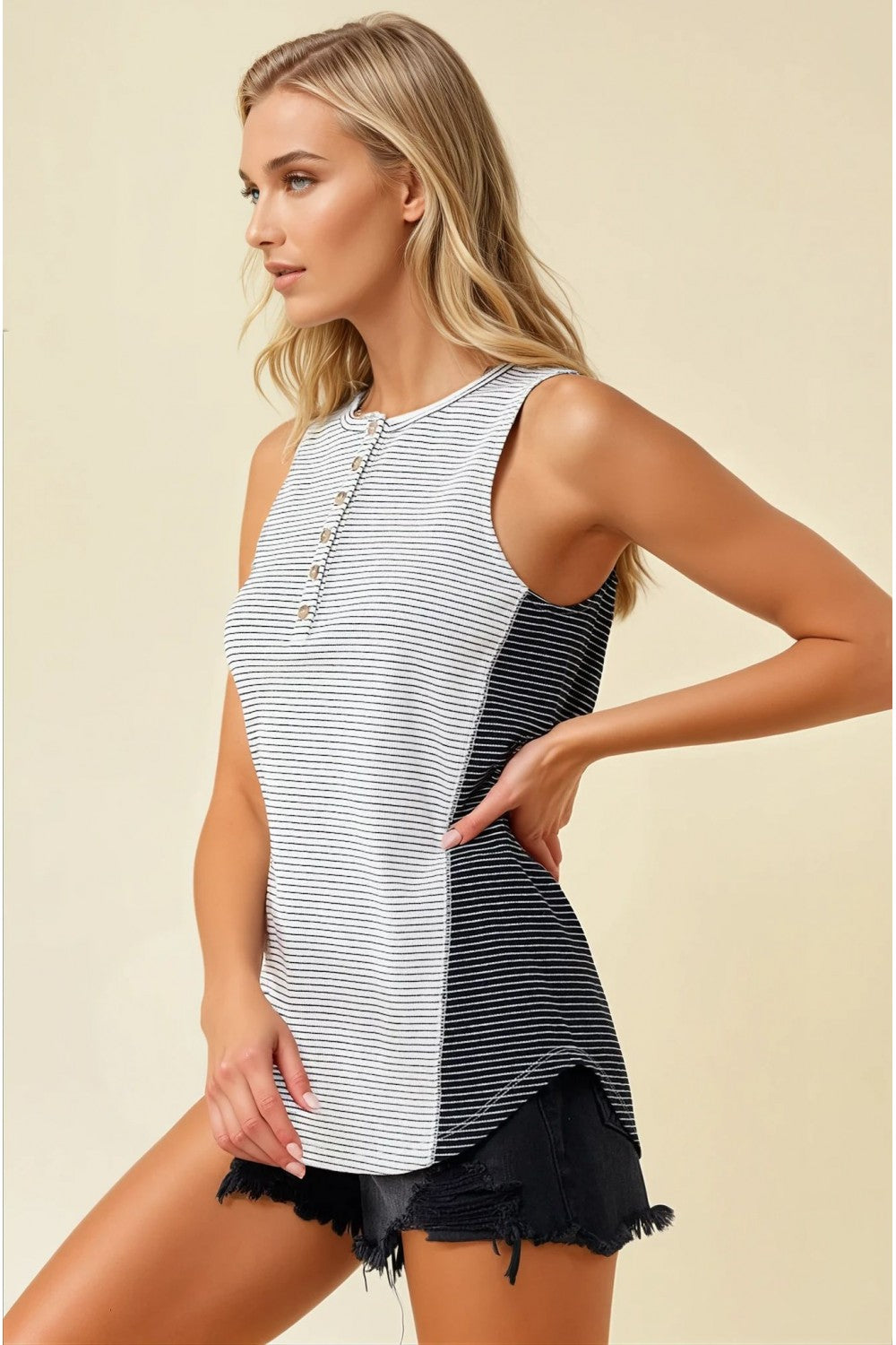Mixed Stripe Henley Top