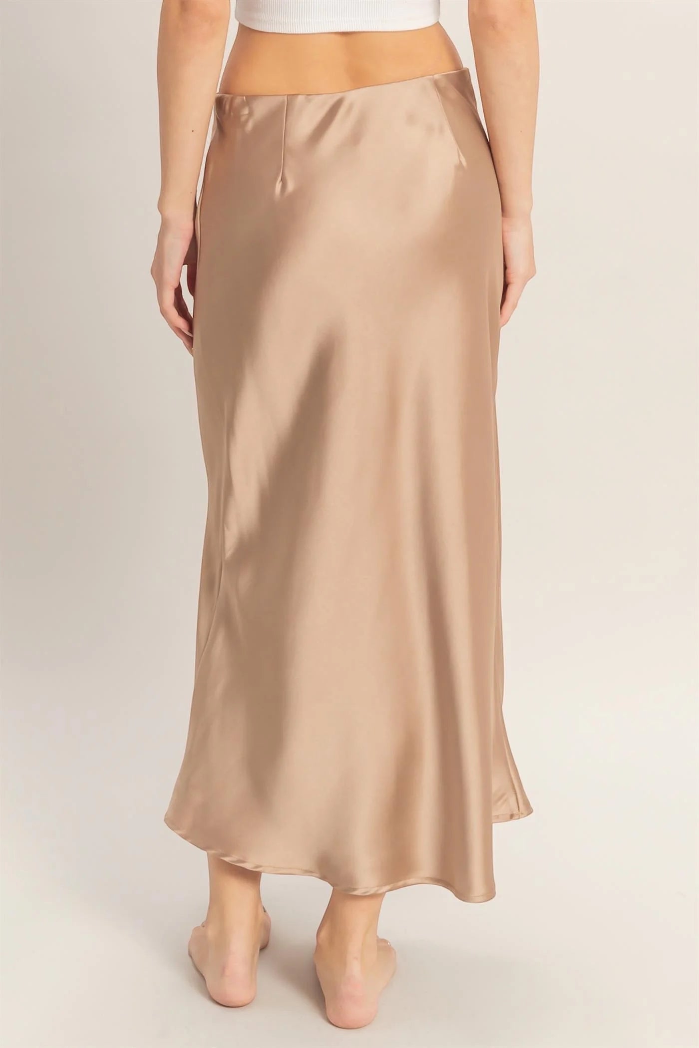 High-Waisted Satin Midi Skirt