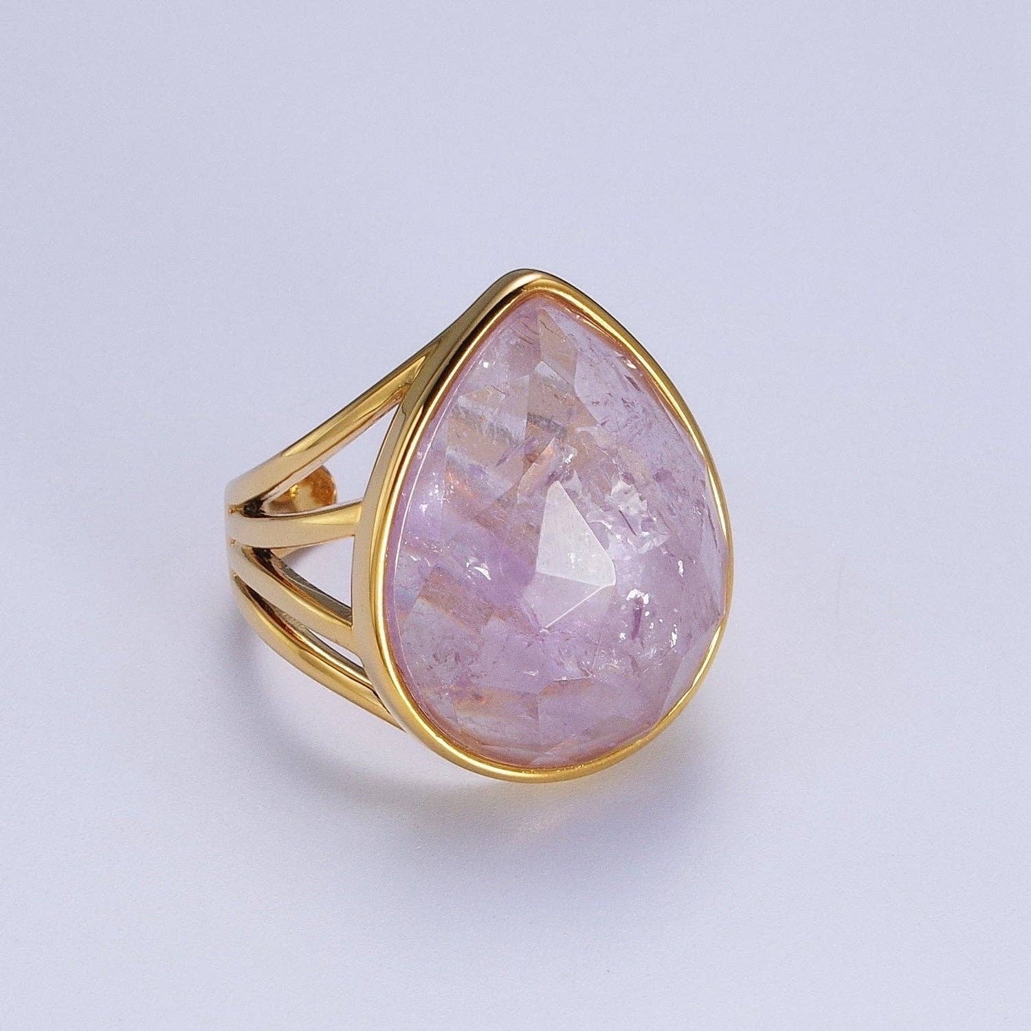 Gold Filled Multifaceted Teardrop Gemstone Ring Amethyst. Our Gold Filled Multifaceted Teardrop Gemstone Ring from brass and gold-filled materials, this Single Stone/Solitaire Ring is a testament to our dedication to unique design.