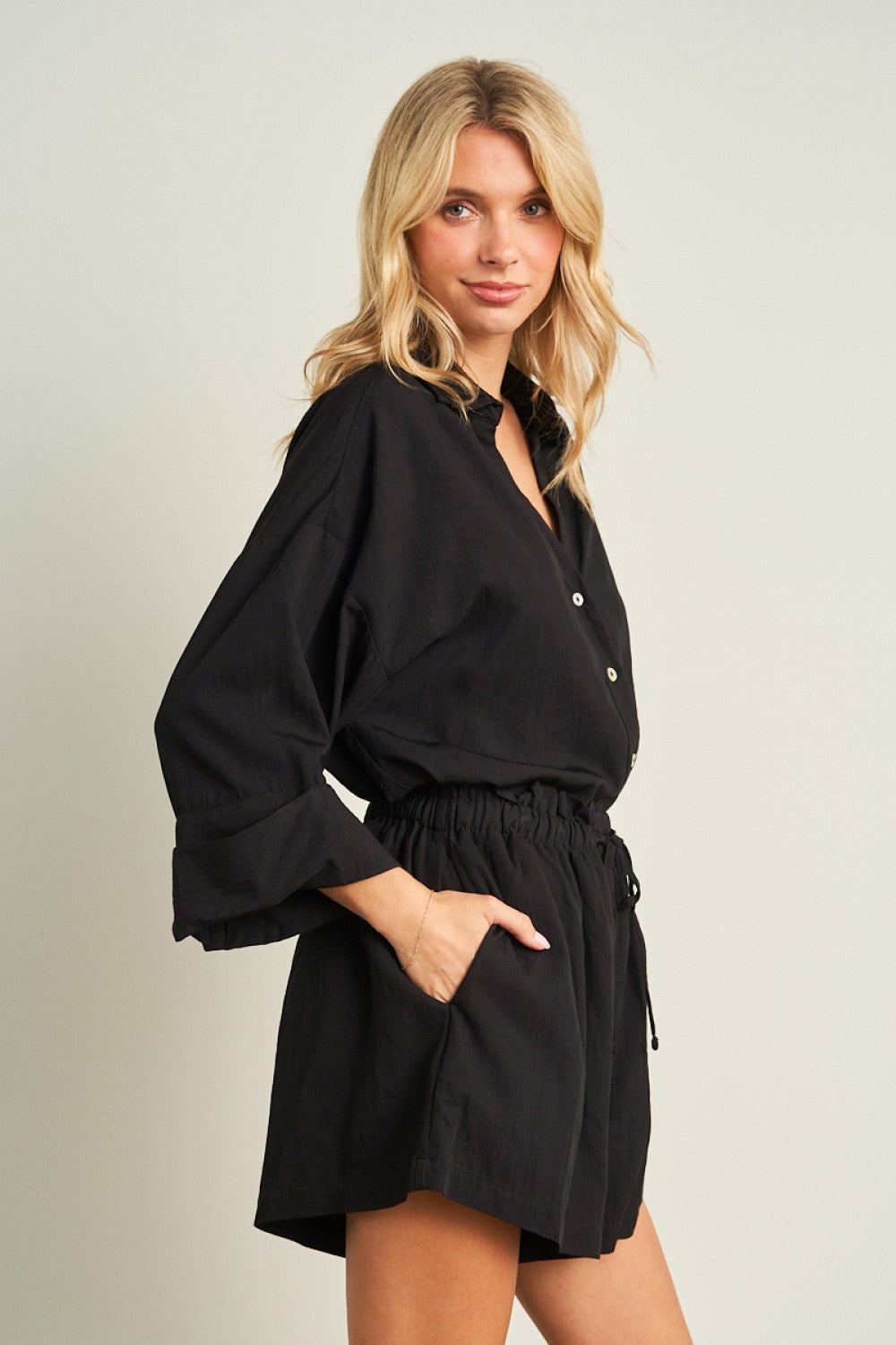 Relaxed Fit Button Up Shirt and Short Set