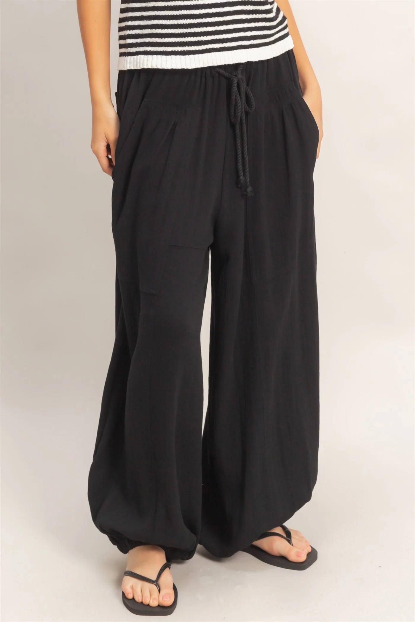 Elastic Hem Drawstring Pants