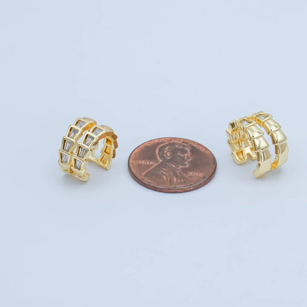 24K Gold Filled Clear Baguette CZ Scale Ear Cuff Earrings (1 piece)
