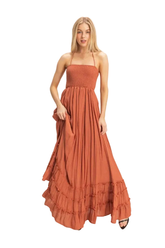 Smocked Halter Maxi Dress