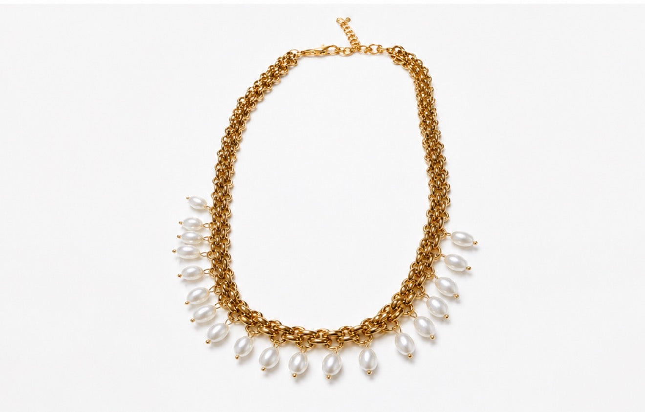 Tassel Pearls Necklace and Bracelet Set