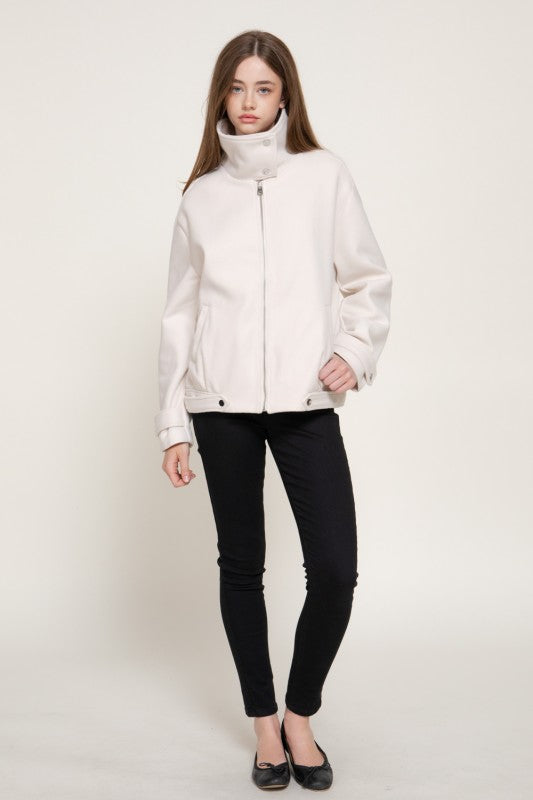 HIGH NECK FELT BOMBER JACKET