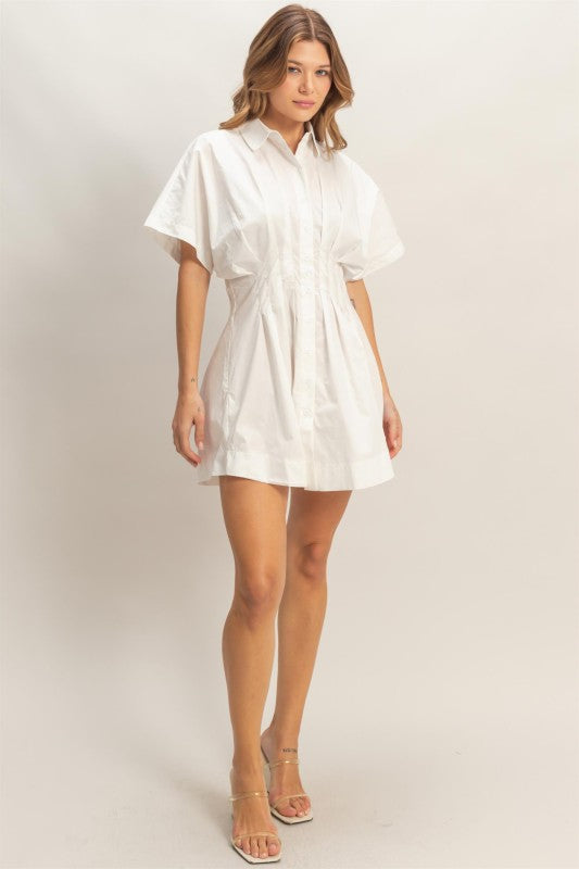Pleated Button-Up Dress