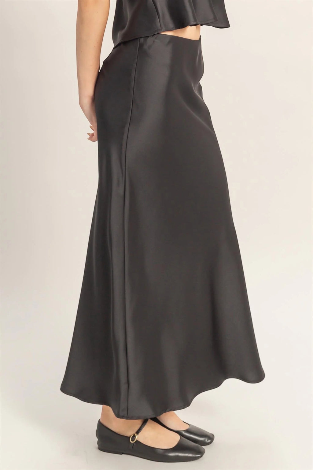 High-Waisted Satin Midi Skirt