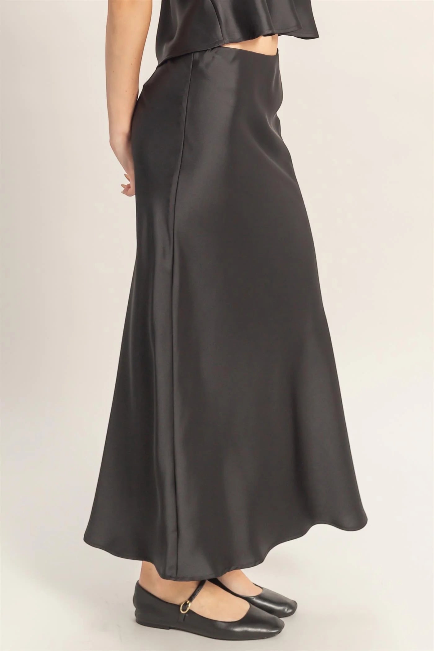 High-Waisted Satin Midi Skirt