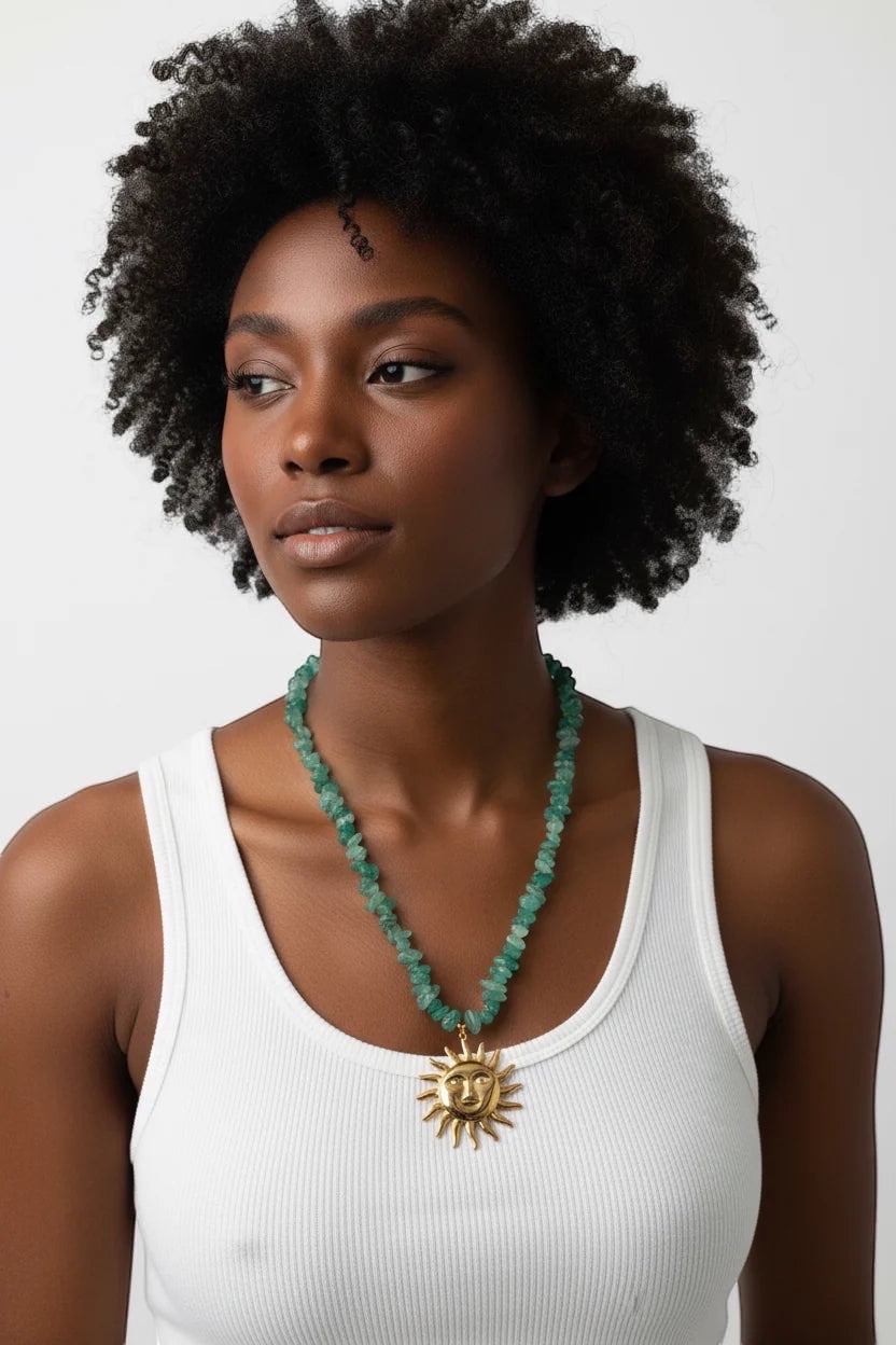 Serving sunshine, sea vibes, and main character energy. Gold Filled with green aventurine beads. 3-inch extender.