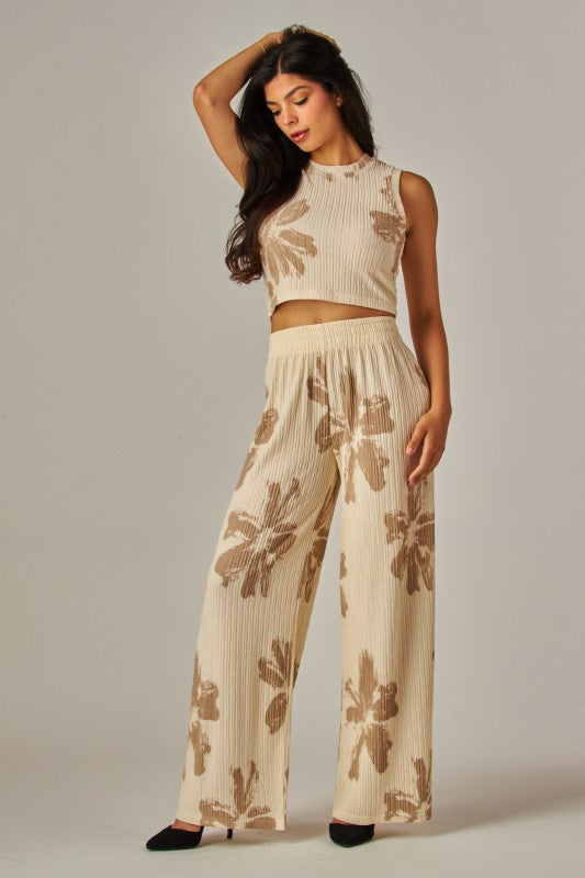 Printed Crinkled Plisse 2pc Loungewear Set