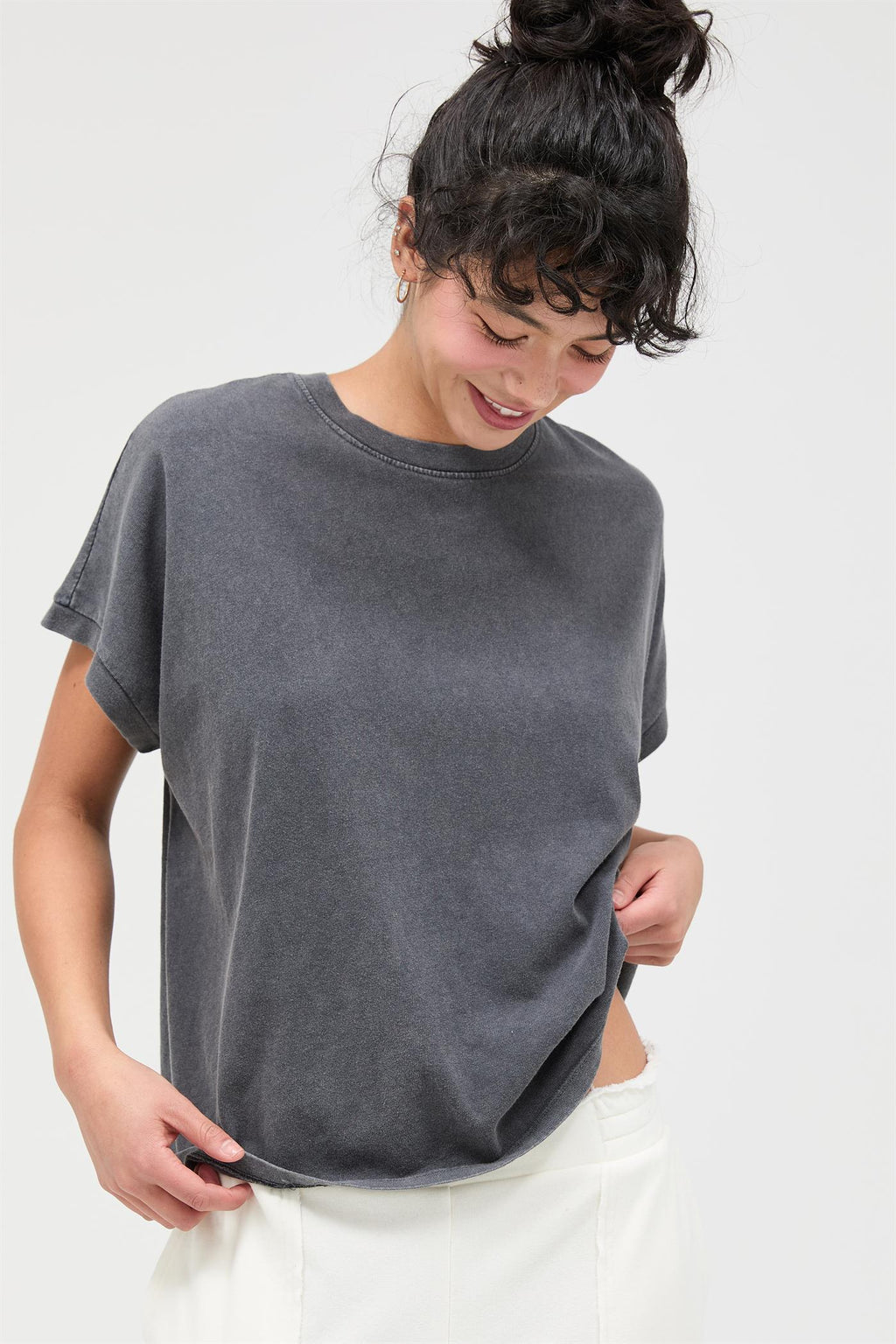 Charcoal Capped Sleeve Mineral Wash T-Shirt