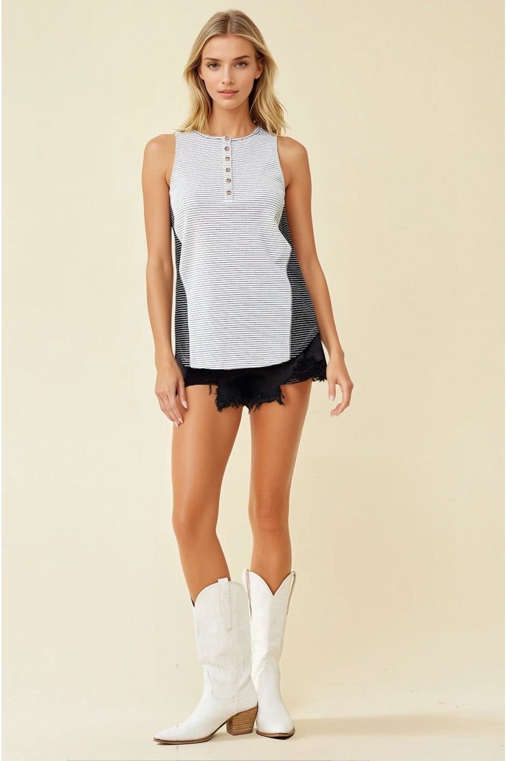 Mixed Stripe Henley Top