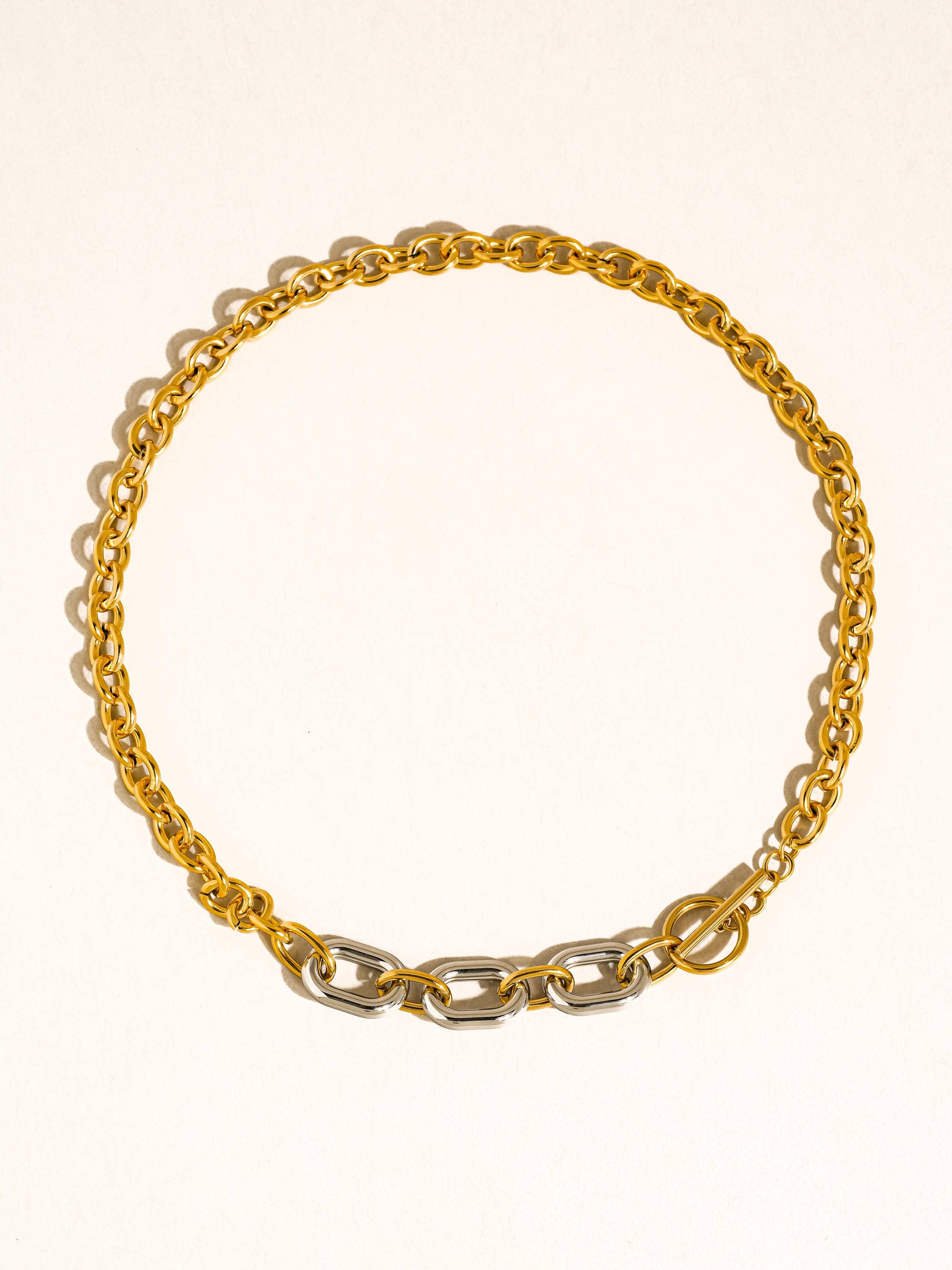 Lurette 18K Gold Non-Tarnish Two Tone Chain Necklace