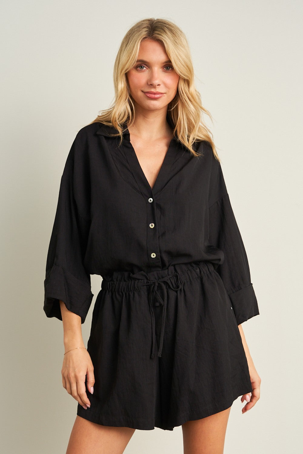 Relaxed Fit Button Up Shirt and Short Set