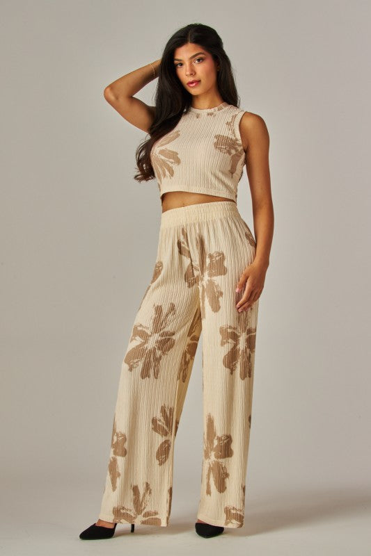 Printed Crinkled Plisse 2pc Loungewear Set