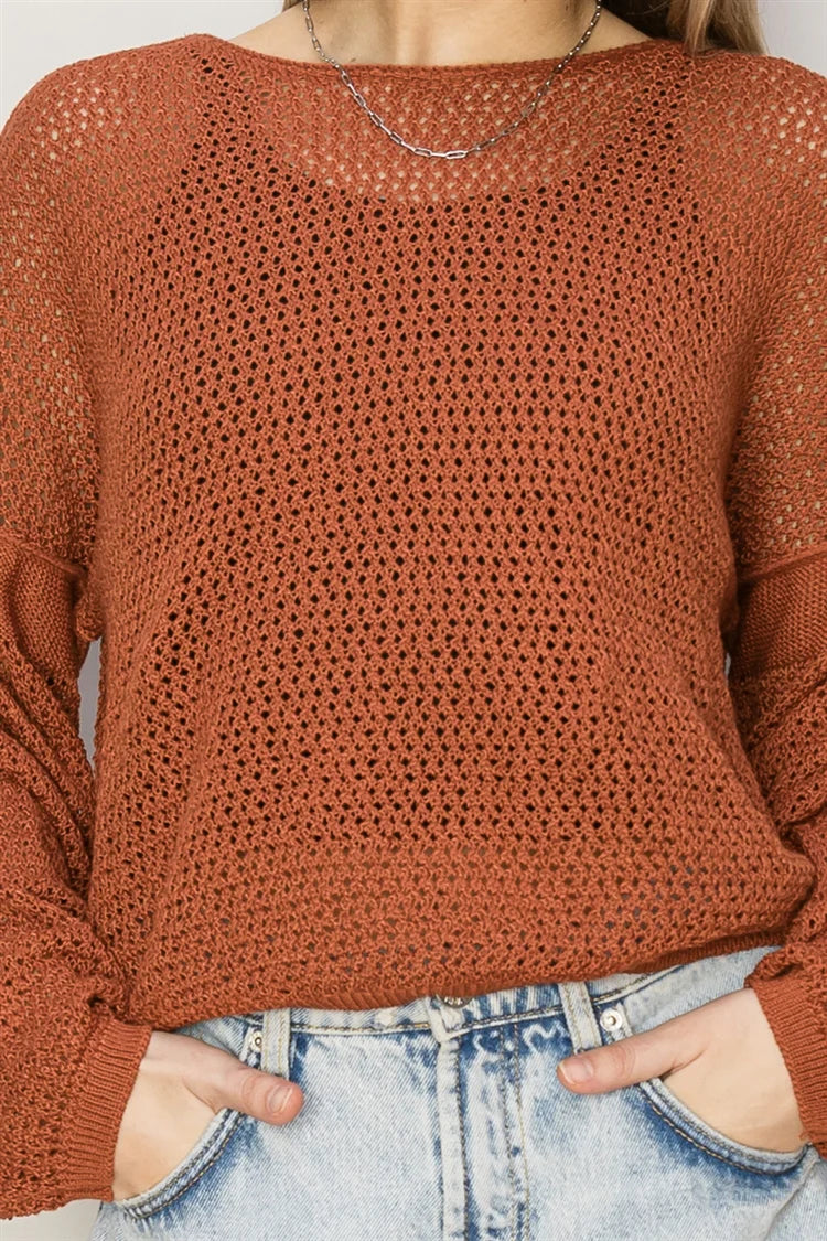 Open Knit Drop Shoulder Sweater