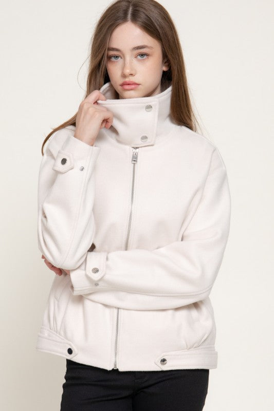 HIGH NECK FELT BOMBER JACKET
