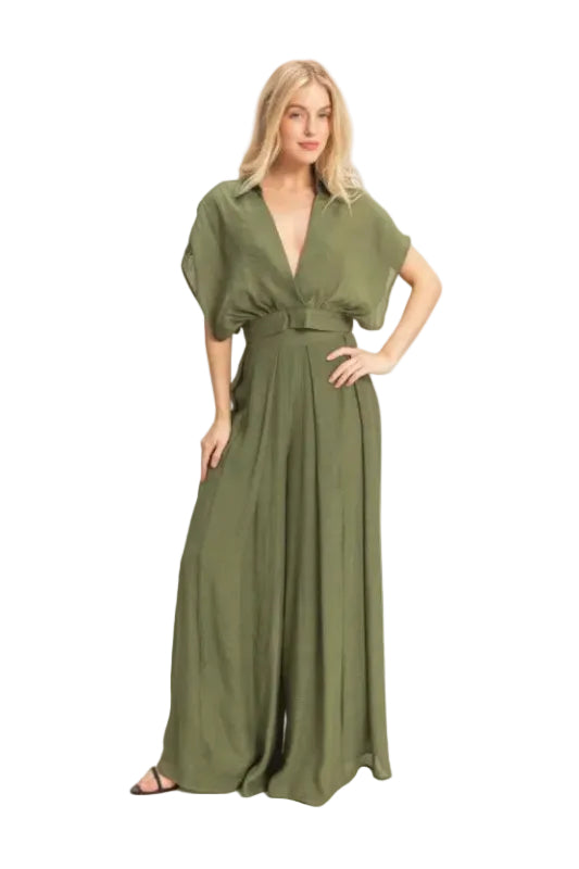 Collared Wrap Top & Wide-leg Pants Set