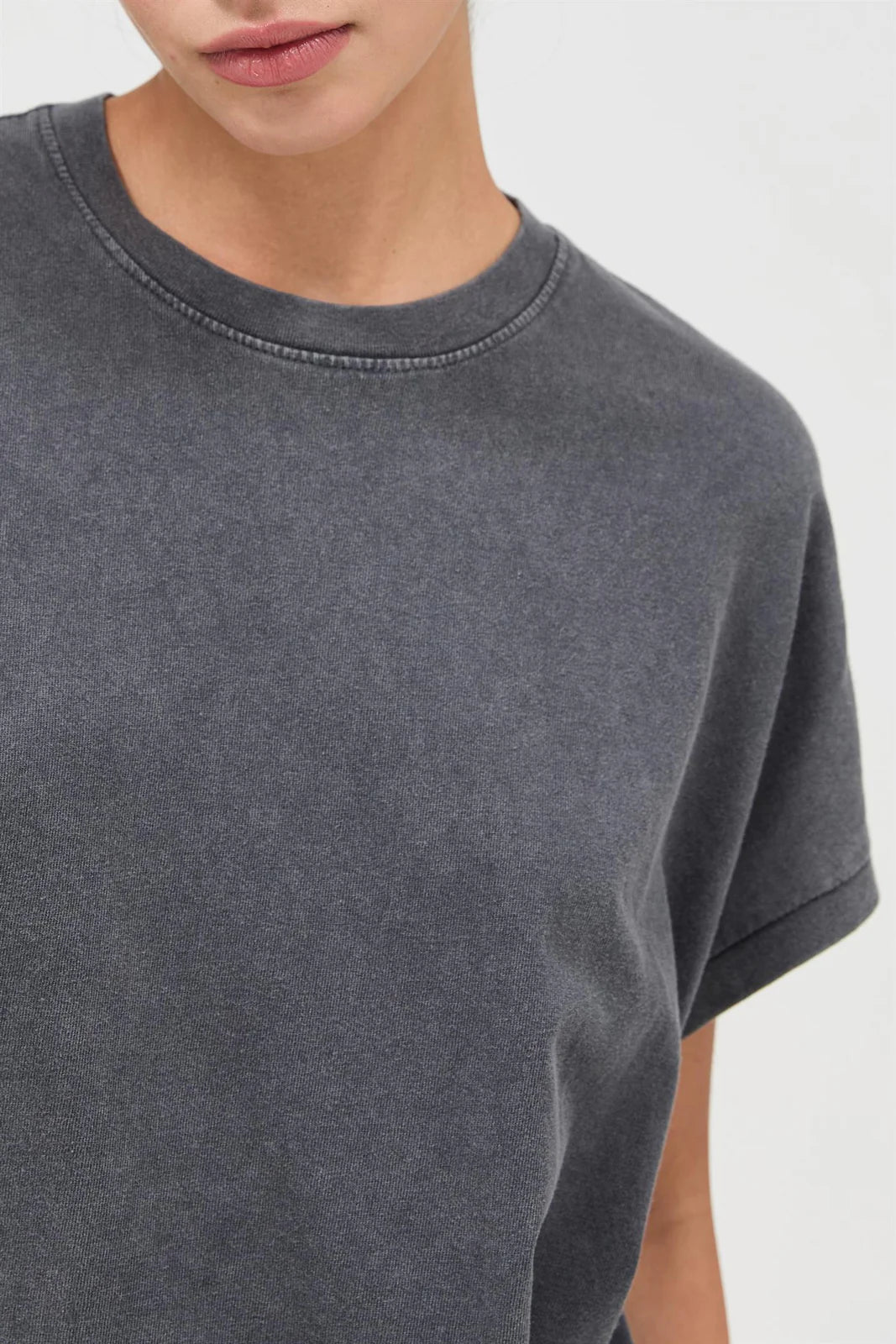 Charcoal Capped Sleeve Mineral Wash T-Shirt