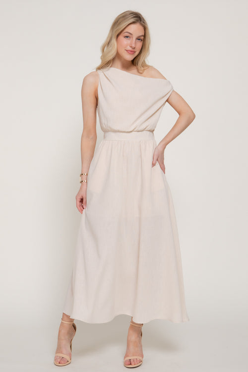 ASYMMETRICAL NECKLINE A-LINE DRESS