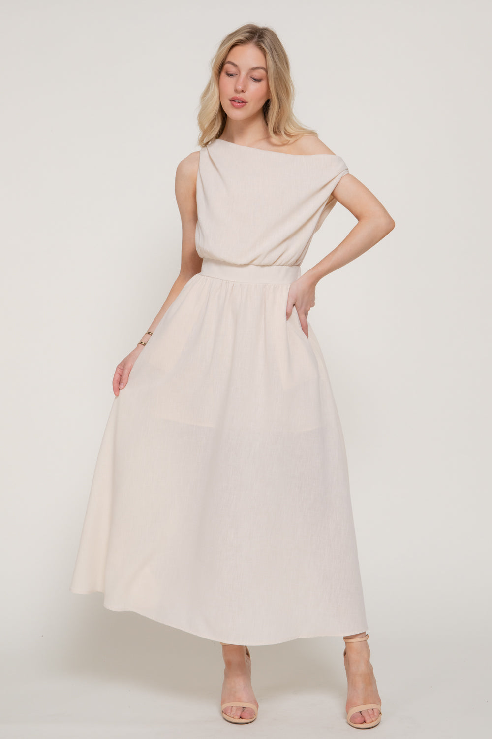 ASYMMETRICAL NECKLINE A-LINE DRESS