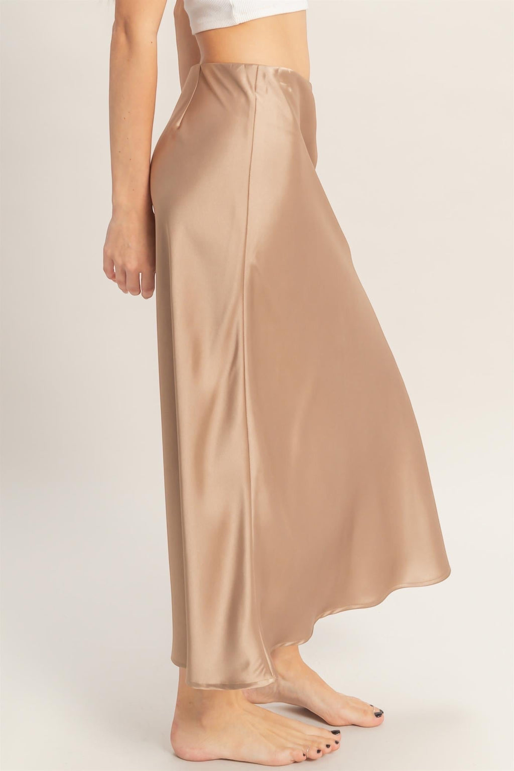High-Waisted Satin Midi Skirt