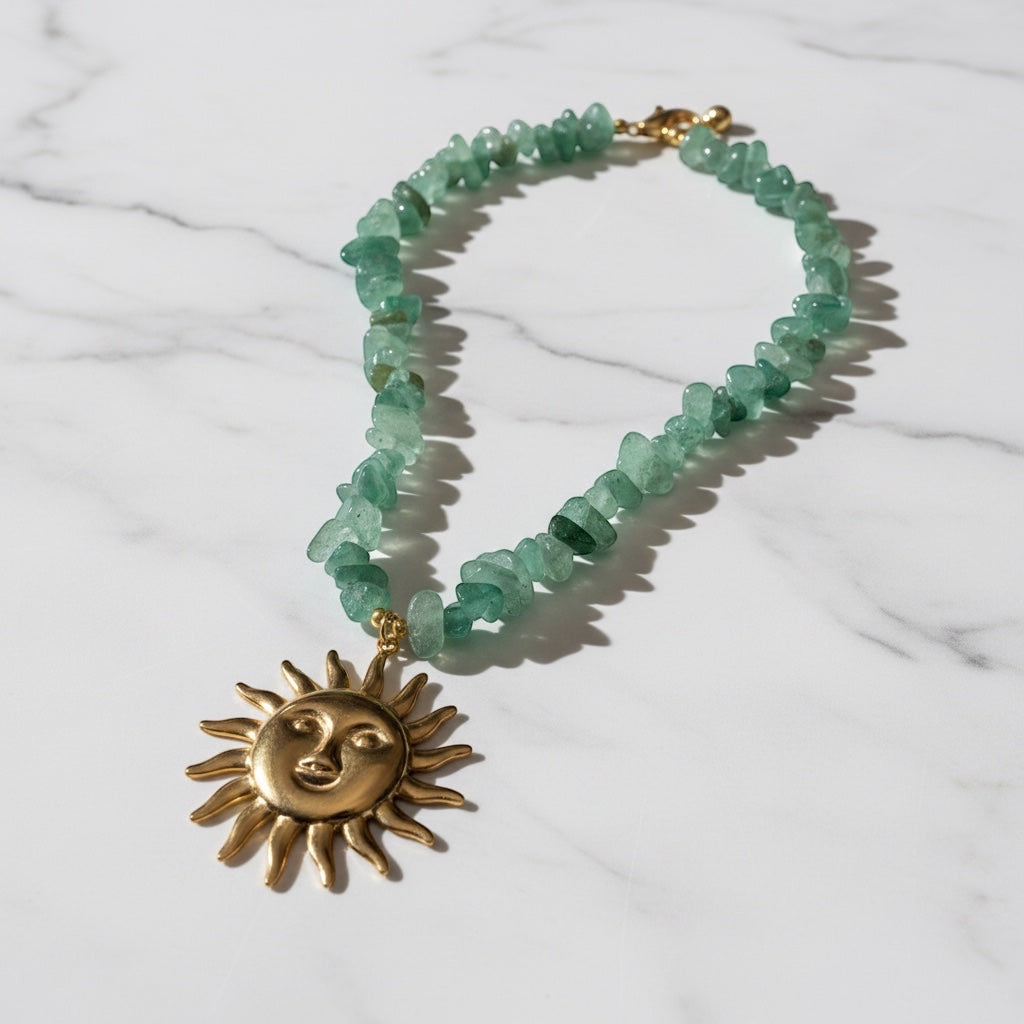 Serving sunshine, sea vibes, and main character energy. Gold Filled with green aventurine beads. 3-inch extender.