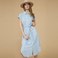 Stripe Chambray Collared Tie Belt Strap Midi Dress