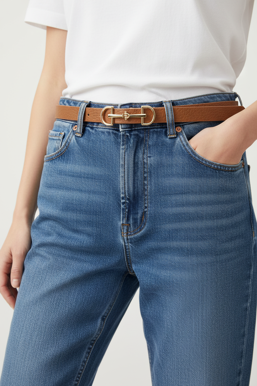 Lux D Ring Horse Bit Buckle Skinny Belt