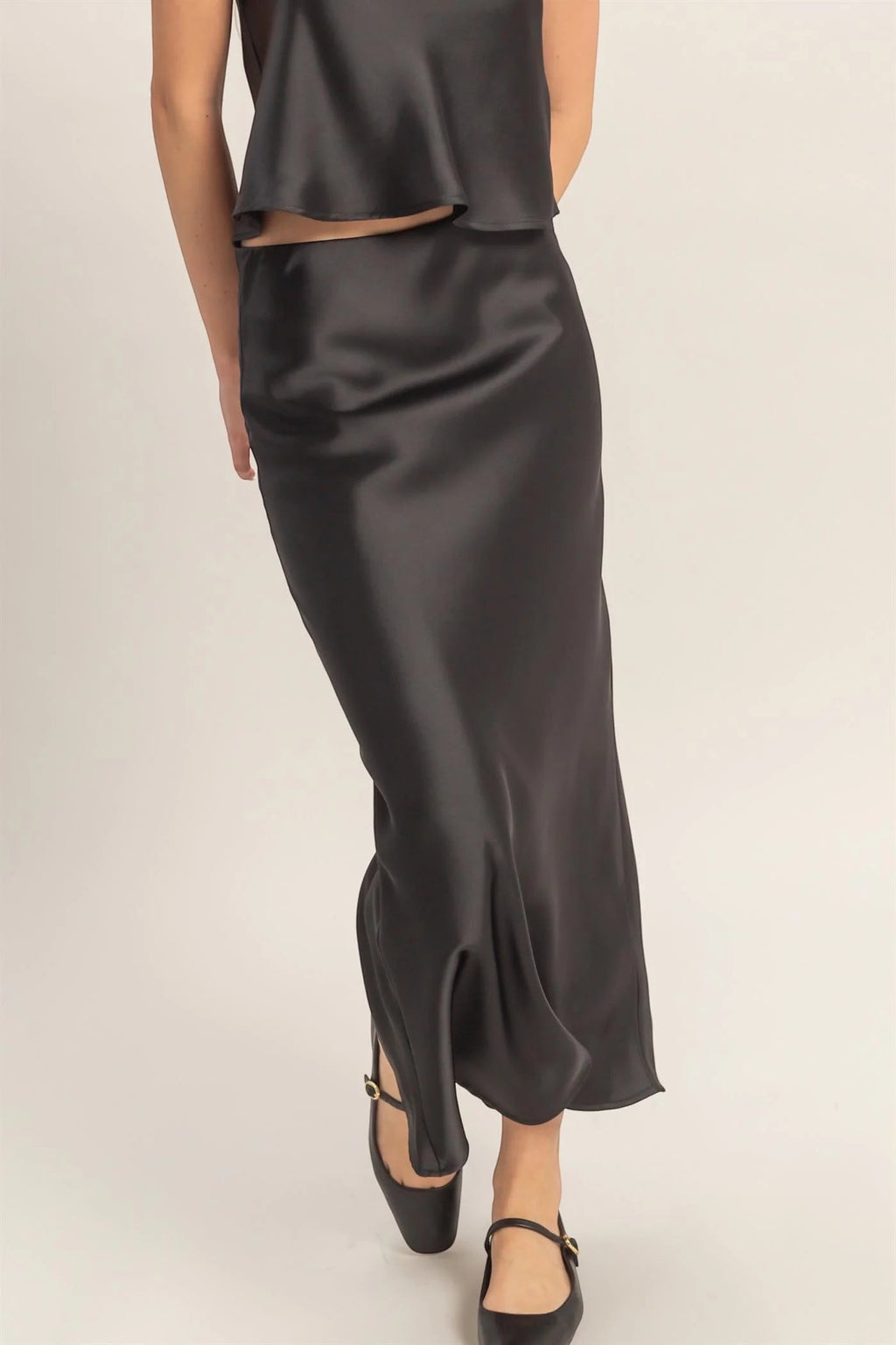 High-Waisted Satin Midi Skirt
