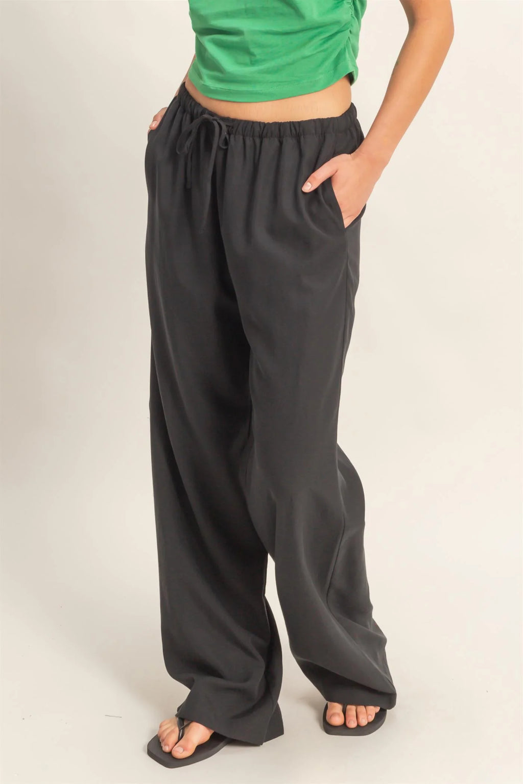 Lyocell Linen Elastic Waist Straight Leg Pants