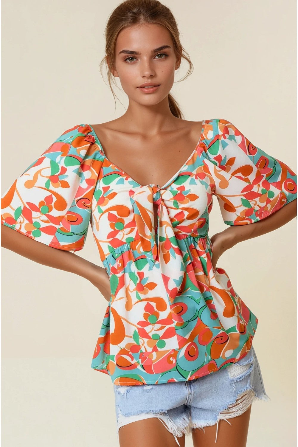 Geometric Abstract Print Top